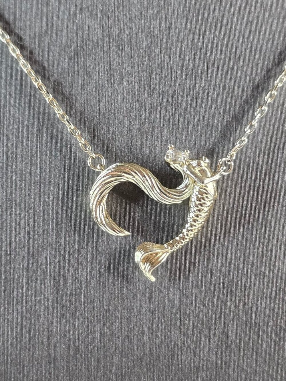 Womens Vintage Estate Sterling Silver CZ Mermaid Pendant Necklace 3.4g E2367